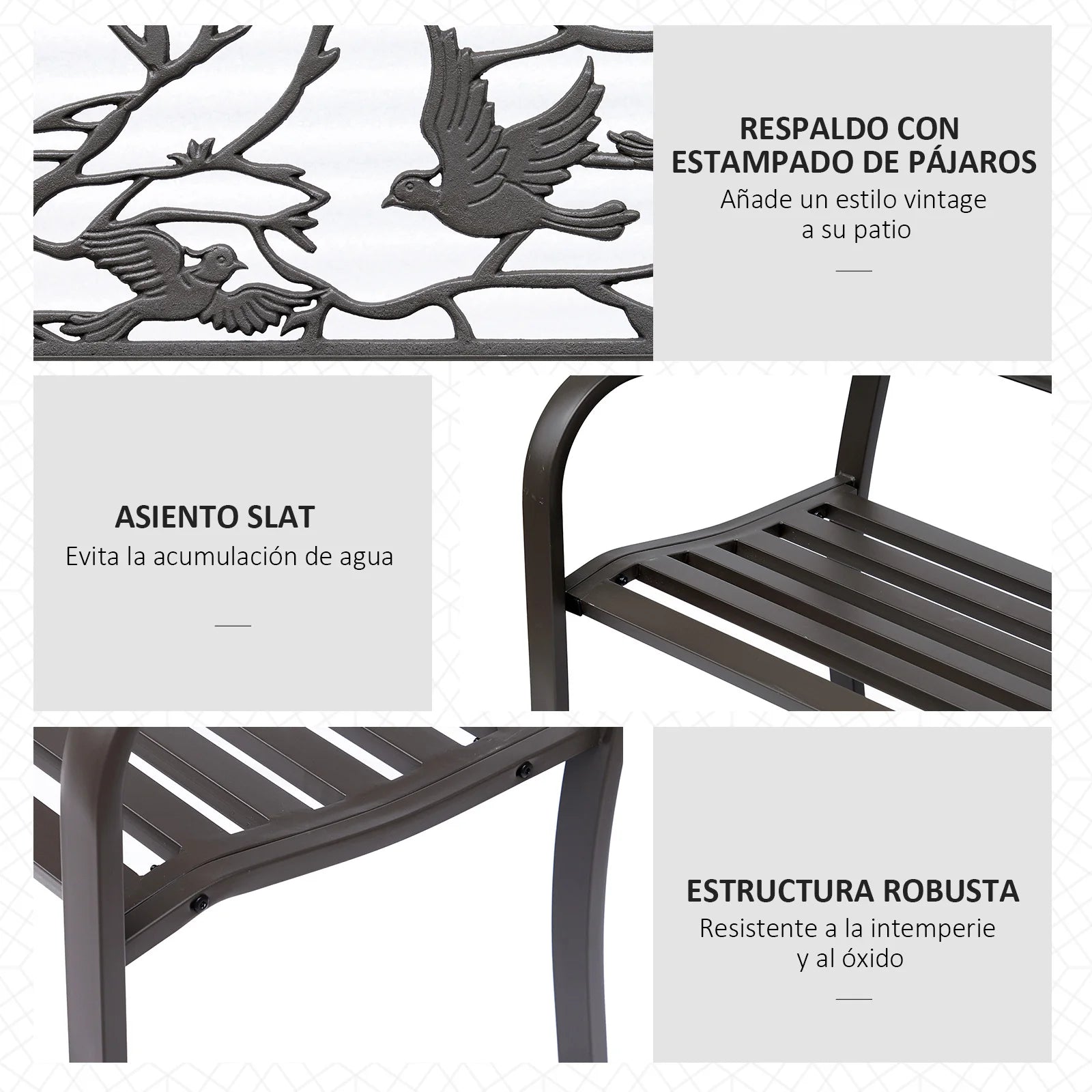 Tuin Bank - Tuinbank Hout - Tuinbanken - Garden Furniture - Stalen Tuinbank met Decoratieve Rugleuning en Dierenmotief - 127x60x85 cm - Chocoladebruin - QUORE