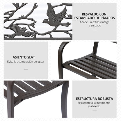 Tuin Bank - Tuinbank Hout - Tuinbanken - Garden Furniture - Stalen Tuinbank met Decoratieve Rugleuning en Dierenmotief - 127x60x85 cm - Chocoladebruin - QUORE