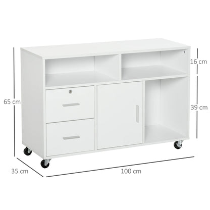 Opbergkast – Opbergmeubel – Kast Op Wieltjes – Opbergmeubel Op Wielen – Melamine – 100x35x65 Cm – Afsluitbare Lade - QUORE