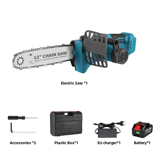 Kettingzaag - Snoeizaag - Takkenzaag - Handzaag - Mini - Draadloze - Elektrische - 12 Inch - Brushless Motor - en LED Display – 18000RPM - Inclusief 1x 18V Accu en Oplader
