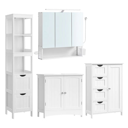 Badkamermeubelset – Badkamerkast – Opbergmeubel – Spiegelkast – Föhnhouder – Waterbestendig MDF – Kantelbeveiliging - QUORE