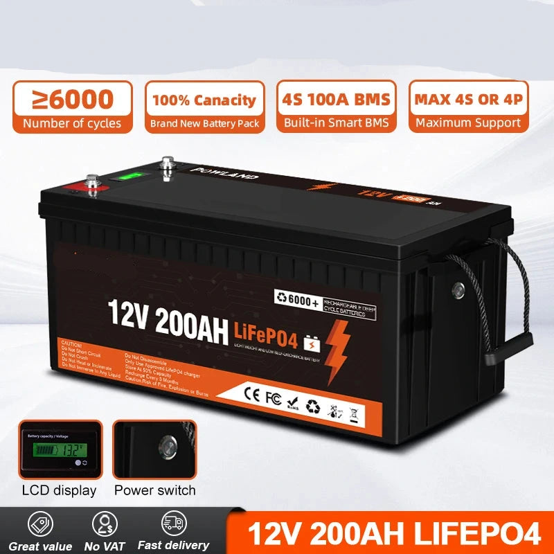 12V Li-Ion Accu – Lithium Accu – Energieopslag – Camperaccu – Bootaccu – 200AH Capaciteit – IP65 Bescherming