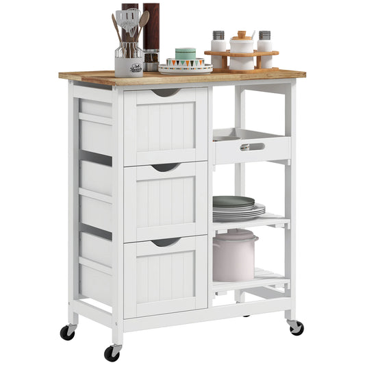 HOMCOM kitchen cart with 3 drawers removable tray 67x37x85,5 cm White - QUORE