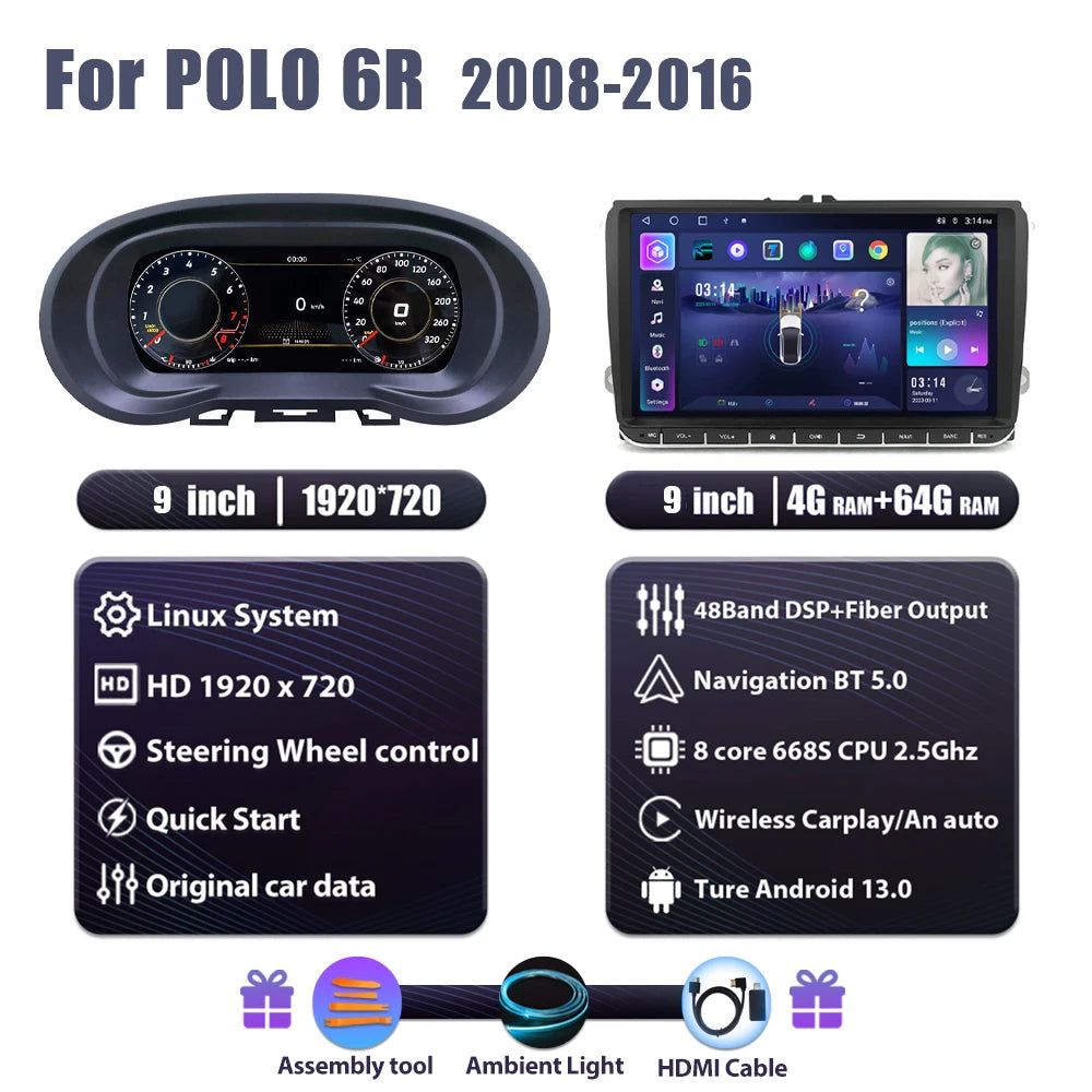 Dashboard Display – Digitaal Instrumentenpaneel – Auto Cockpit Scherm – Navigatie Paneel – Android Radio Player – 9 Inch HD Scherm – Snelle 1.5 GHz Processor