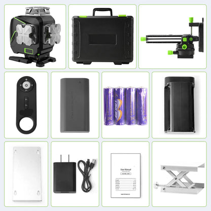 4D Laser Waterpas – Groene Laser – Zelfnivellerend – Meetinstrument – 16 Lijnen – Li-Ion Batterij – IP54 Bescherming