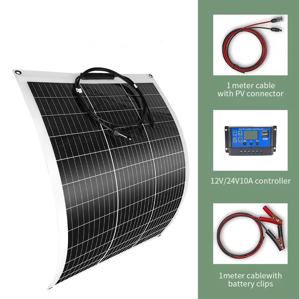 Zonnepanelen - Zonnepaneel Systeem - Monokristallijne Solar Kit - Flexibel - Zonne Energie - 100W - Waterdichte - voor Camping, RV en Thuisgebruik