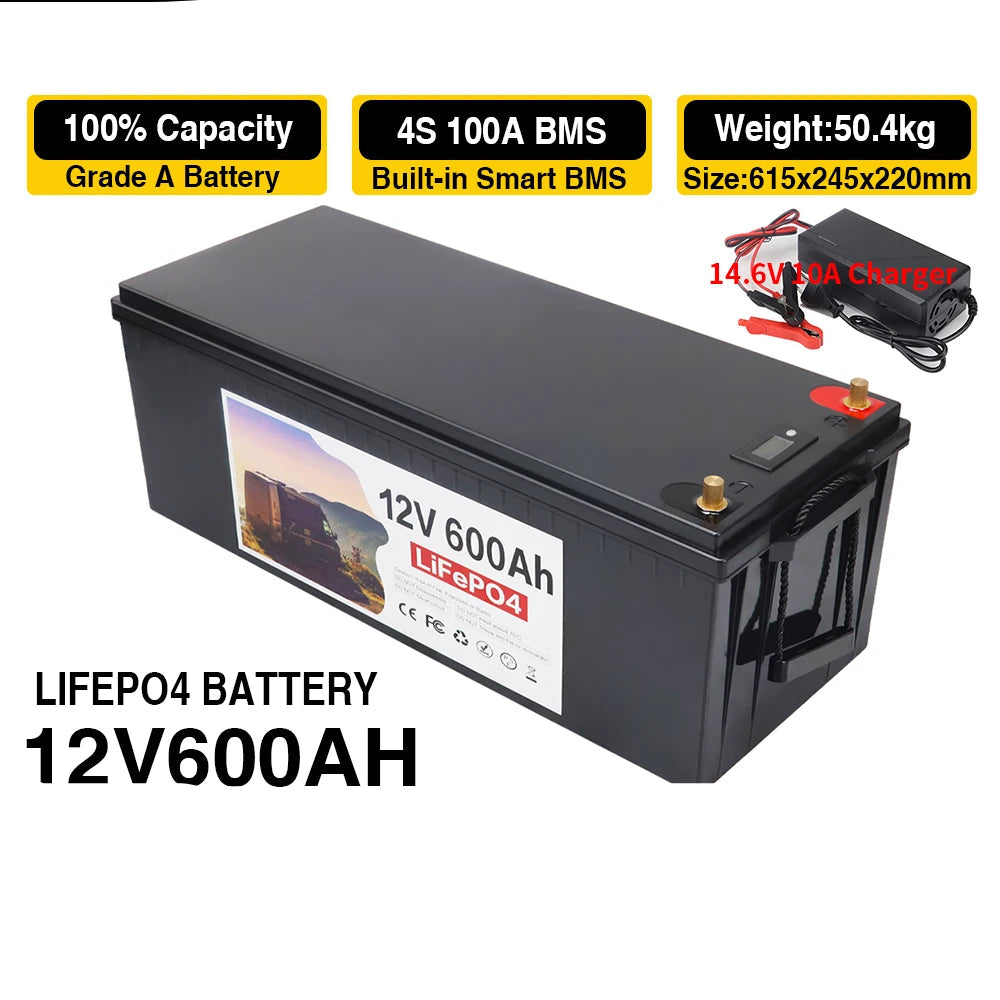 Batterij - Solar batterijen - Powerstation - Zonne opslag - Lithium IJzer Fosfaat Batterij - Opslag - 12V - 50AH - LiFePO4 Batterij met Ingebouwde BMS voor RV, Campers, Golfkarren en Zonne-opslag