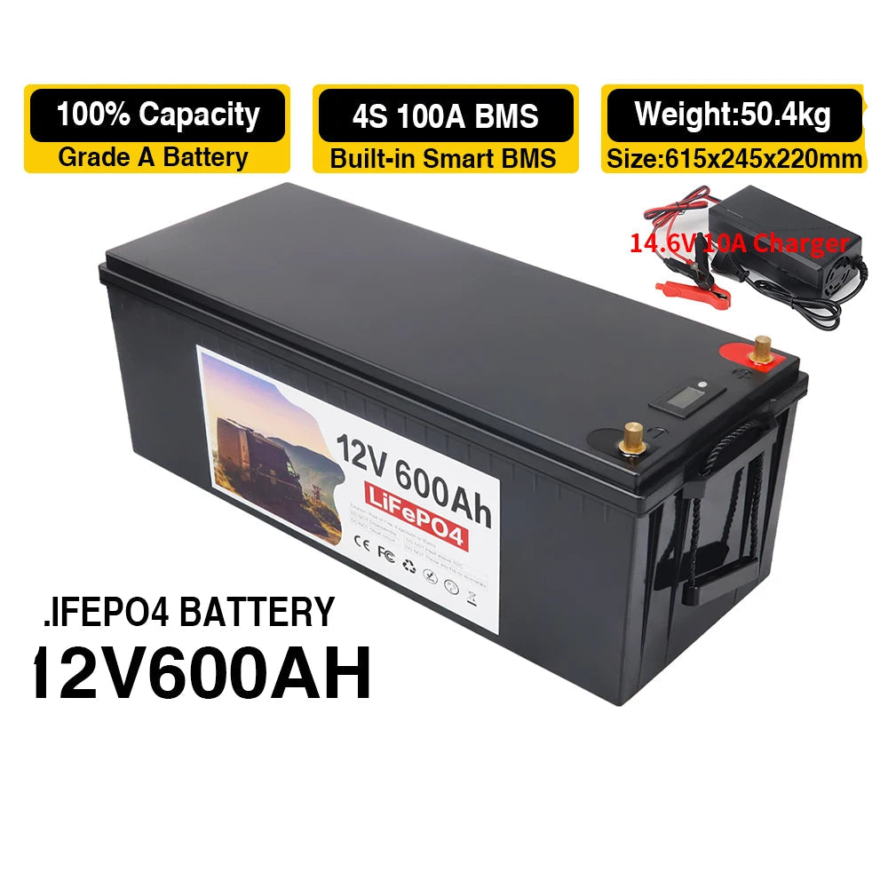 Batterij - Solar batterijen - Powerstation - Zonne opslag - Lithium IJzer Fosfaat Batterij - Opslag - 12V - 150AH - LiFePO4 Batterij met Ingebouwde BMS voor RV, Campers, Golfkarren en Zonne-opslag