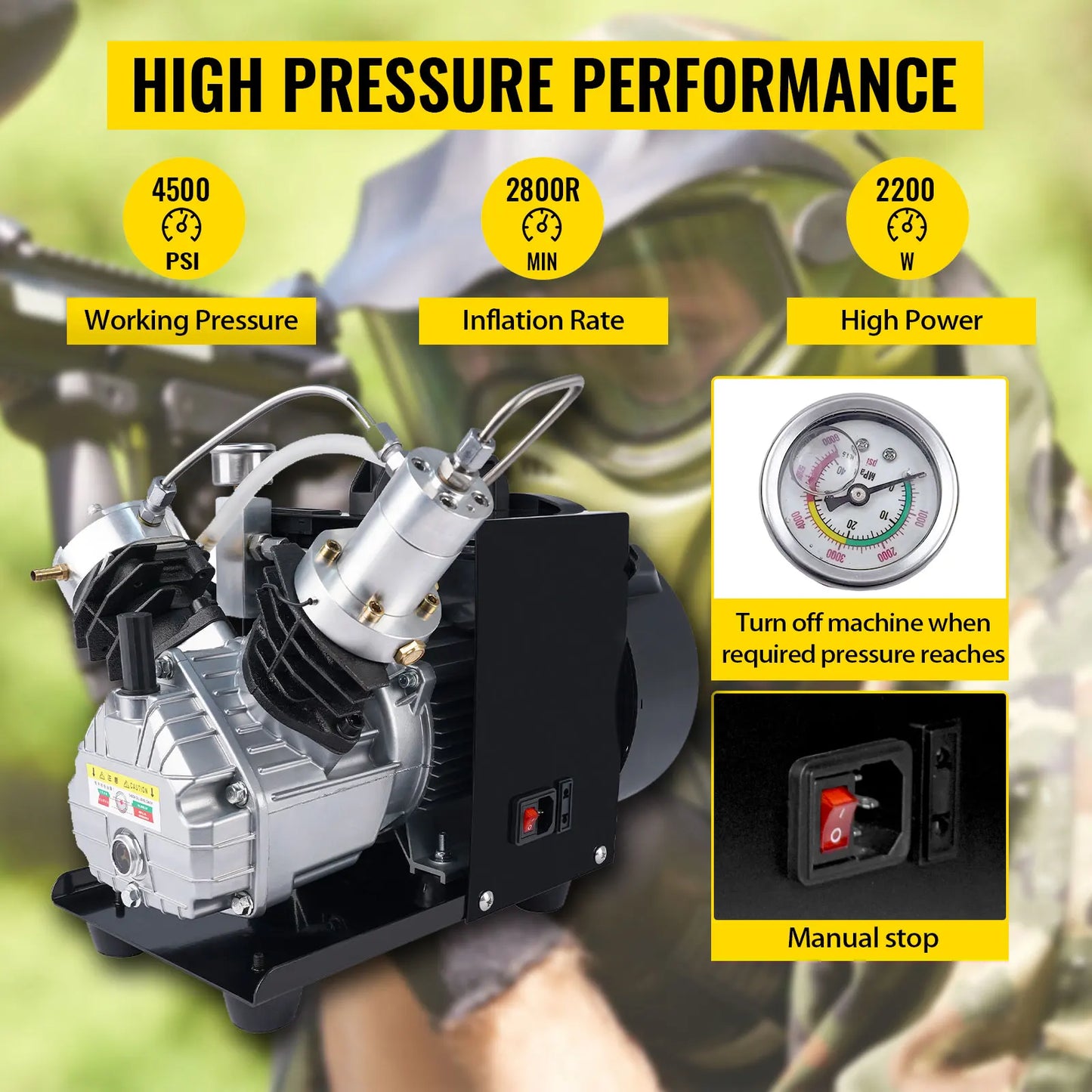 Luchtcompressor - Draagbare  Hogedrukluchtcompressor - Airpress Compressor - Pneumatische - 300 bar - 4500Psi PCP - 220V - voor PCP Luchtpistool - Geweer - Duiken - Wandelen