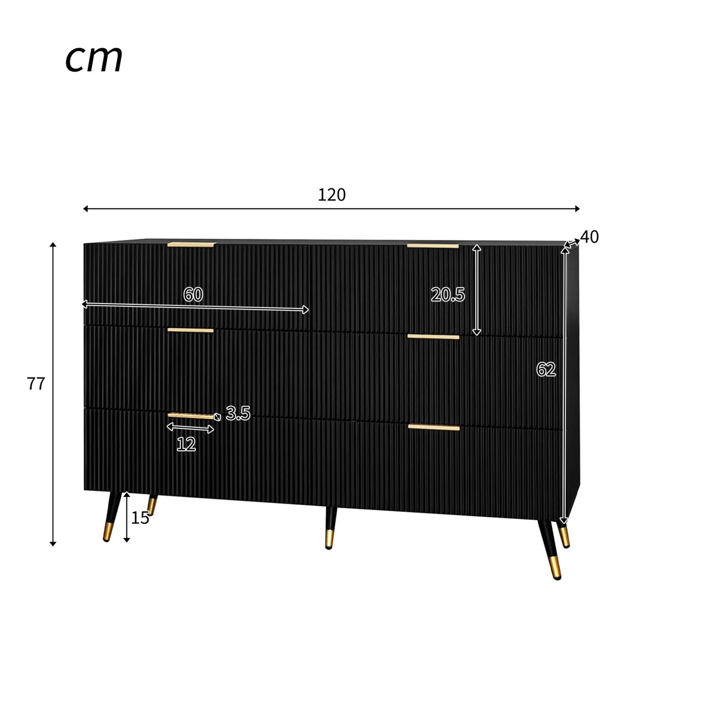 Kast – Dressoir – Ladekast – Opbergkast – Living – Matzwart – 6 Lades – Hoogwaardig Houtmateriaal 120x77x40 cm