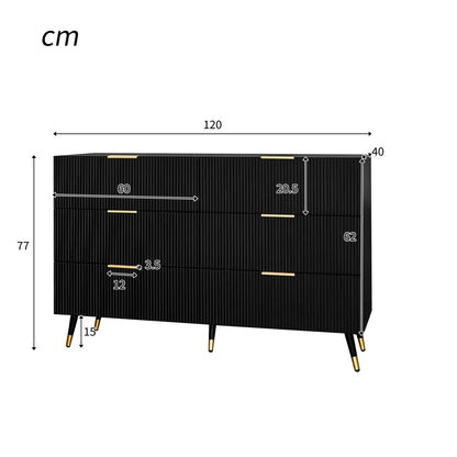 Kast – Dressoir – Ladekast – Opbergkast – Living – Matzwart – 6 Lades – Hoogwaardig Houtmateriaal 120x77x40 cm