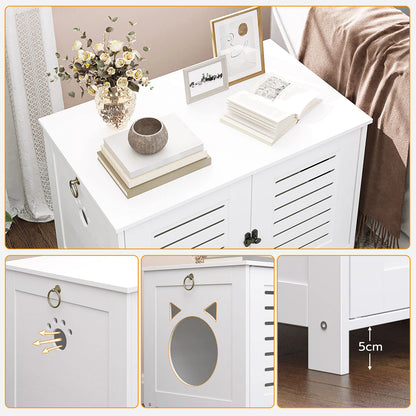 Kattenbak Kast – Stijlvolle Kattenbak Ombouw/Kattenkast – Katten Meubel voor Verborgen Kattenbak – 45x60x50 cm – Houten Kast voor Kattenbak – Wit Design voor Woonkamer of Hal