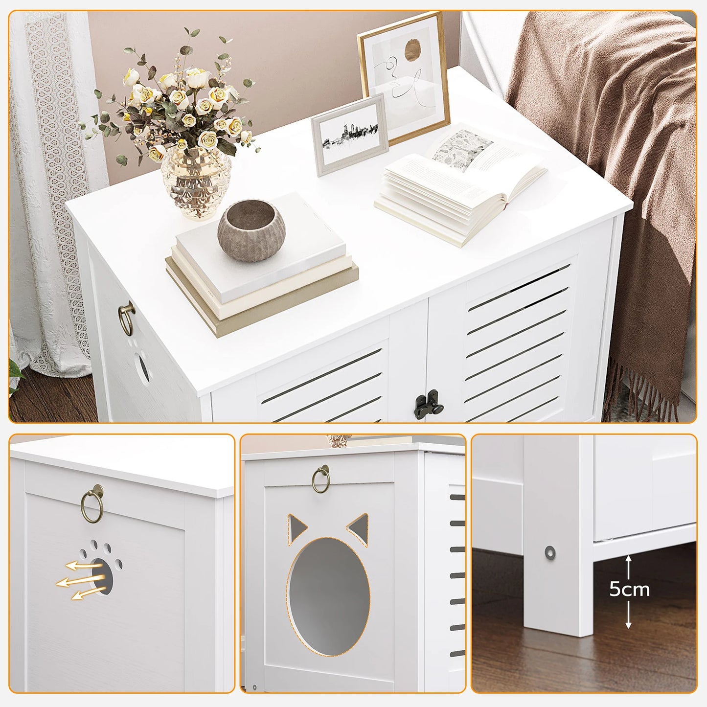 Kattenbakkast – Kattenbak Meubel – Kattenbak Verbergkast – Kattenbak Kast – Dubbele Deuren – Ventilatie Roosters – Hout