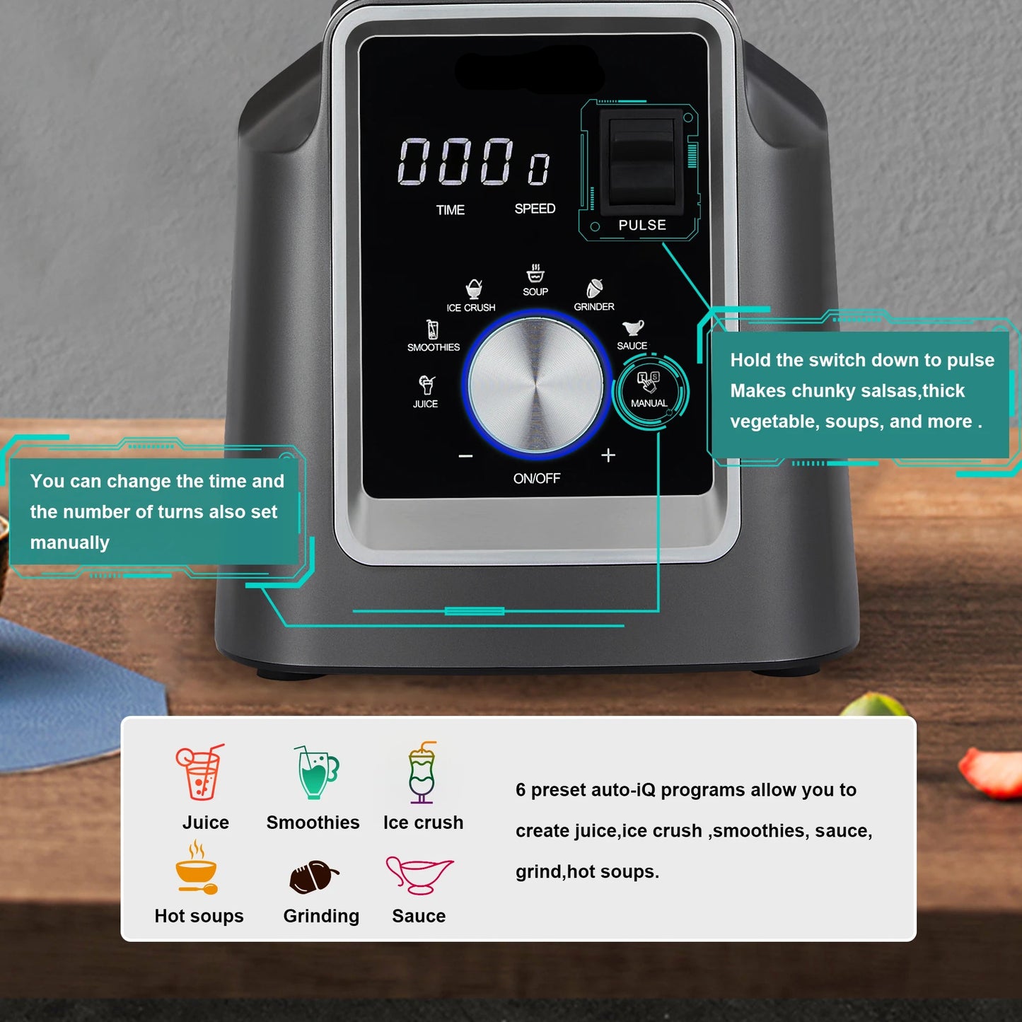 Blender – Blender Smoothie - Smoothie Maker - Blender to go - Foodprocessor - Keukenmachine - Professionele Blender met Smart Timer – 2200W – voor Smoothies, ijsblokjes, soepen & sappen - 2L BPA-vrije Kan + 600ML Droge Voedselmolen - QUORE