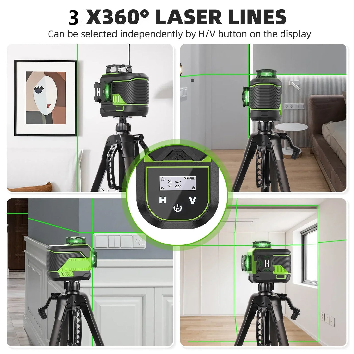 3D Kruislijnlaser – Laserwaterpas – Bouwlaser – Zelfnivellerend – Groene Laser – 3x360° Lijnen – Bluetooth Afstandsbediening - met Statief