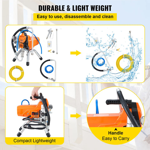 Vevor - Electric Paint Sprayer - Paint Sprayer - Airless Wall Paint Spray Gun - Adjustable Spray Pressure - High Pressure Sprayer - 3000psi - 2200W - Orange