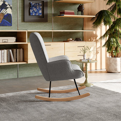 Schommelstoel – Relaxstoel – Schommelfauteuil – Lounge Stoel – Fauteuil – Teddyfluweel Bekleding – Ergonomisch Ontwerp – Stevig Metalen Frame – Compact Formaat