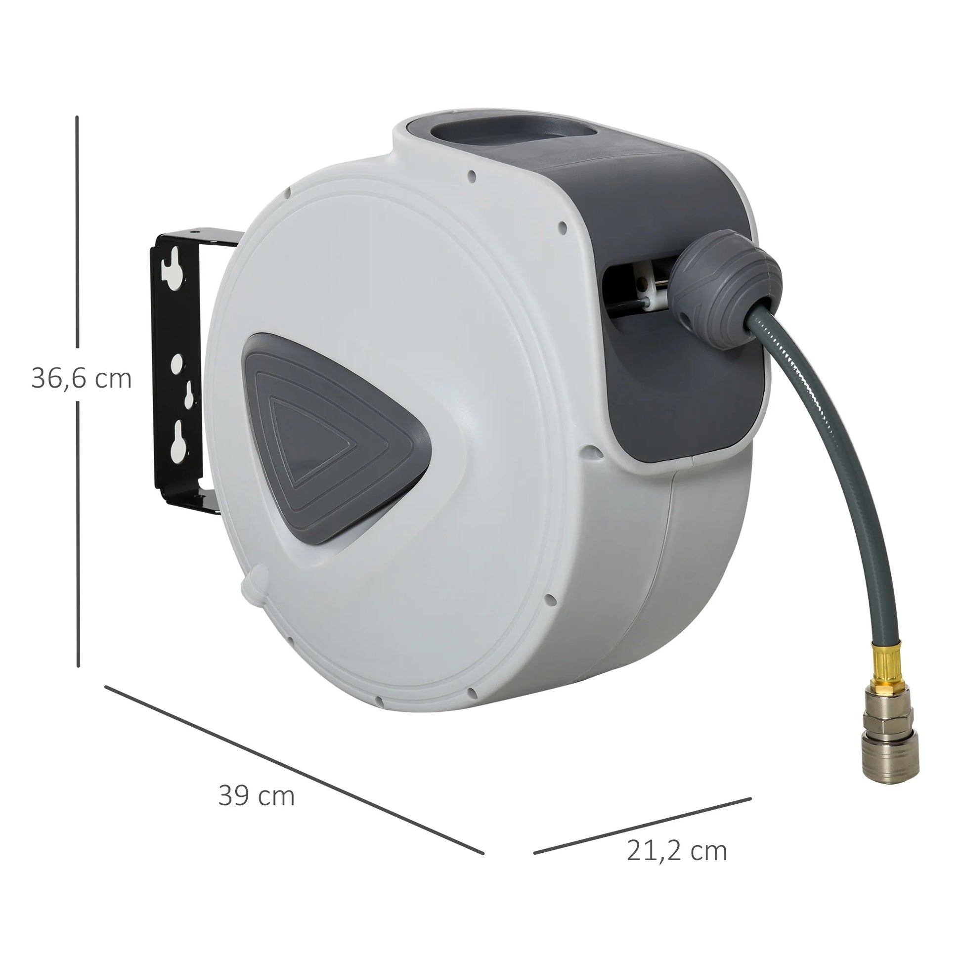 Wandslangenbox - Wandslanghaspel - Slanghouder - Tuinslang - Muur Gemonteerd - Automatisch Oprolsysteem - 180° Intrekbare Beugel - 15m - 39 x 21.2 x 36.6 cm - Lichtgrijs - QUORE