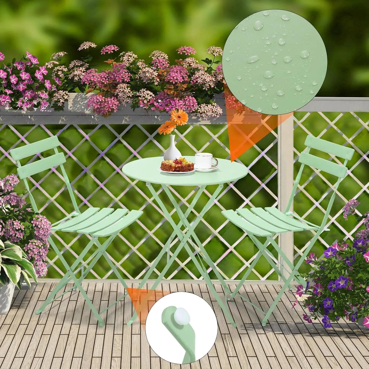 Bistroset - Tuinset - Tuintafel met Stoelen - 3-delige - Opvouwbare - Stalen Tafel en Stoelen voor Balkon - Balkonset 2 Personen - Bistrotafel - Zwart - QUORE