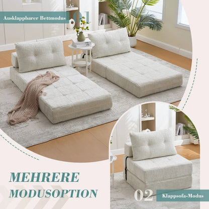 Opvouwbare Sofa Bed – Slaapbank – Logeerbed – Bedbank – Loungebank – Compact En Lichtgewicht – Comfortabele Rugleuning Met Kussen – Beige
