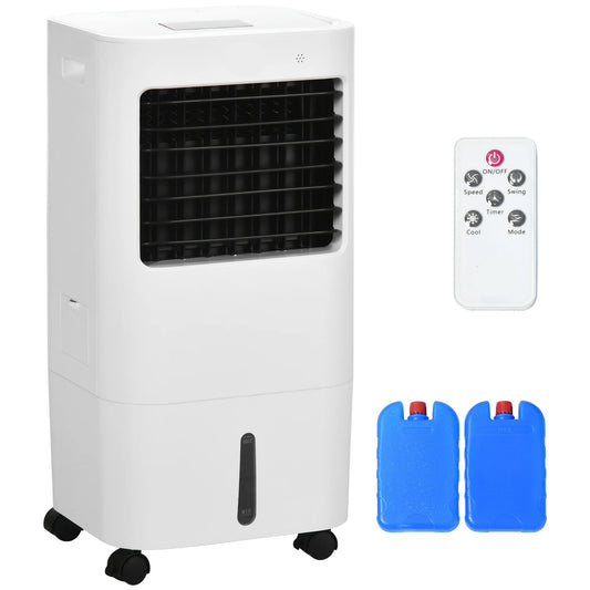 Mobiele Airco - Draagbare Airconditioning - Mini-Airconditioning - Verdampings Luchtbevochtiger - met Wielen - 15L Reservoir - voor Koeling - Ventileren - 65W - 62dB - 15-20 m² - 220-240 V/50HZ  - 32 x 37 x 74 cm - Wit
