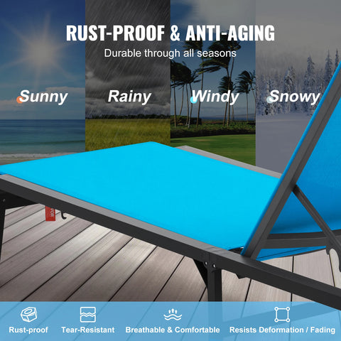 Outdoor Lounge Chair - Buiten Lounge Stoel - Zwembad Chaise Lounge - Waterdicht Mocha - Chaise Lounge Stoel - Chaise Lounge Stoel - Buiten Aluminium Patio Lounge Stoel - 5-Positie - Verstelbaar - Ligstoel voor Stran - Blauw