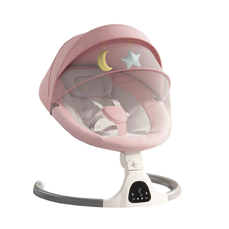 Elektrische Wipstoel - Baby Schommel - Elektrisch wieg - Baby Bed - Verstelbare Hangstoel - LED-display Scherm - Afstandsbediening - Bluetooth - Nieuw Roze - QUORE