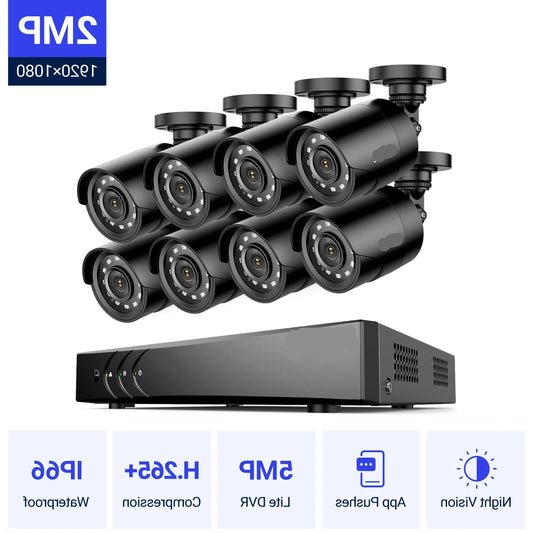 8-Kanaals Beveiligingscamera Set – HD Camera Set – Bewakingscamera – Nachtzicht Camera – Weersbestendig – 1080p Full HD – 6TB Opslag - Ingebouwde HDD: Geen - QUORE
