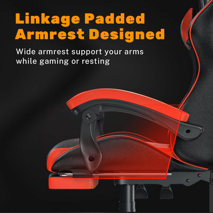 Gaming Stoel - Bureaustoel - Swivel Stoel - met Voetsteun - Hoofdsteun - Verstelbare - Rugleuning - Lendenkussen - Ergonomische - Draaibare - 68 x 50 x 122-144 cm - Rood