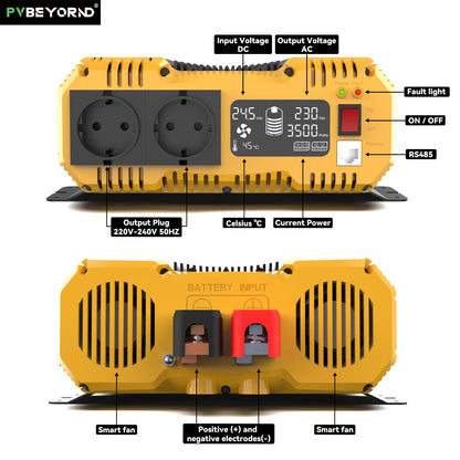 PVBEYORND Pure Sine Wave Inverter Power Inverter 7000W DC 12V 24V 48V To AC 230V 50HZ Continuous Power 3500W Suitable Home or RV