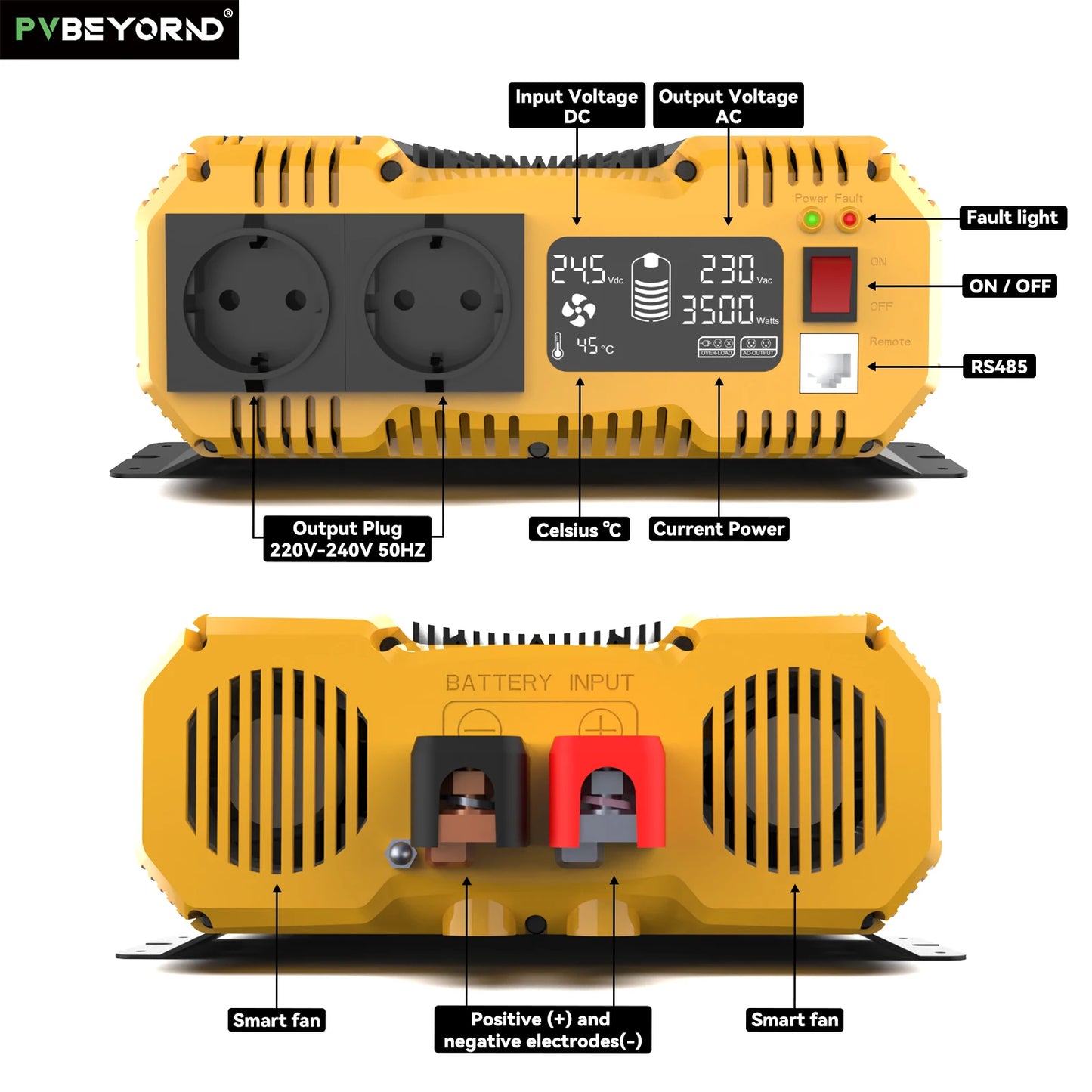 PVBEYORND Pure Sine Wave Inverter Power Inverter 7000W DC 12V 24V 48V To AC 230V 50HZ Continuous Power 3500W Suitable Home or RV