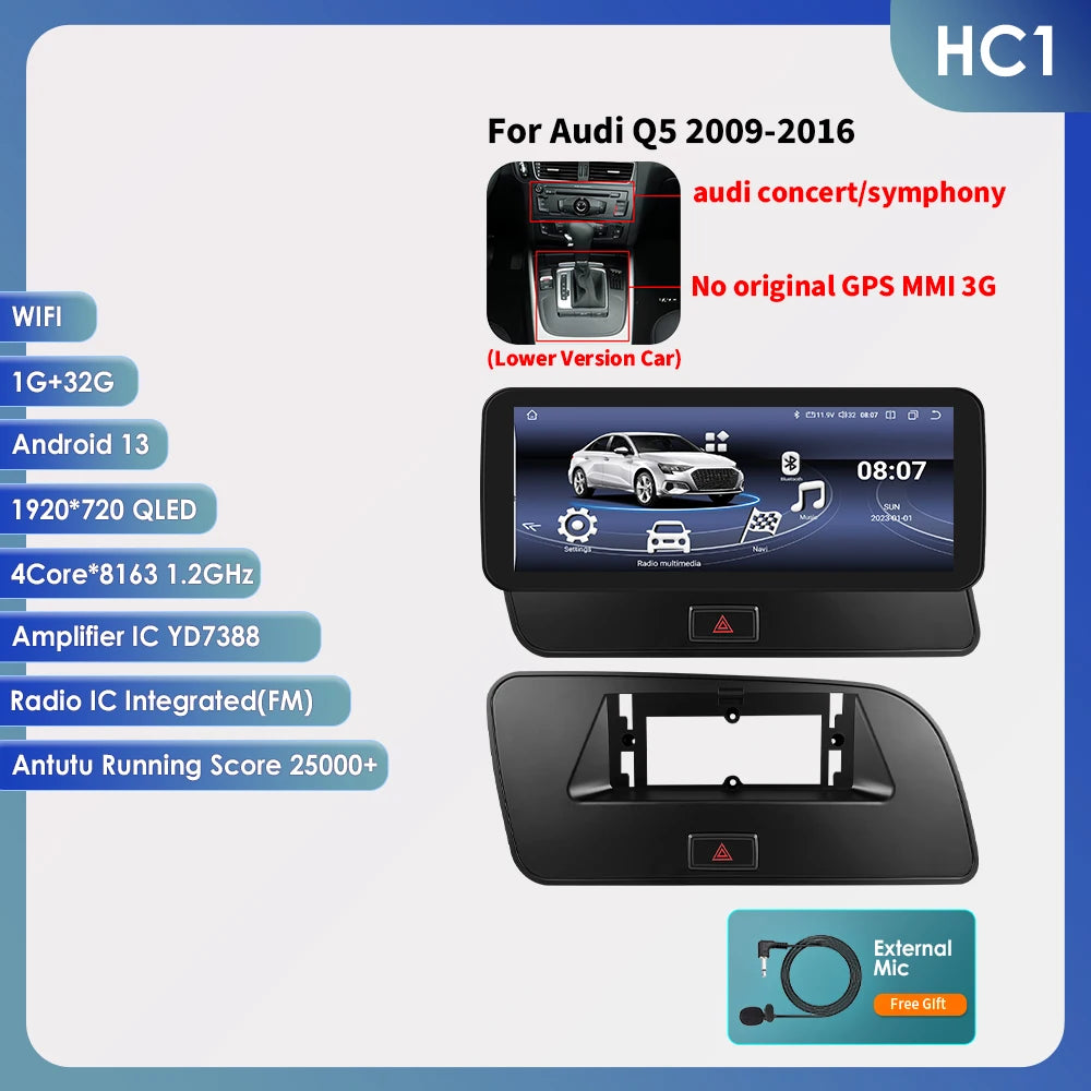 Hizpo AI Voice WIFI 4G-LTE Android 14Car Radio for Audi Q5 2009-2016 Multimedia Video Player GPS 2din BT Autoradio