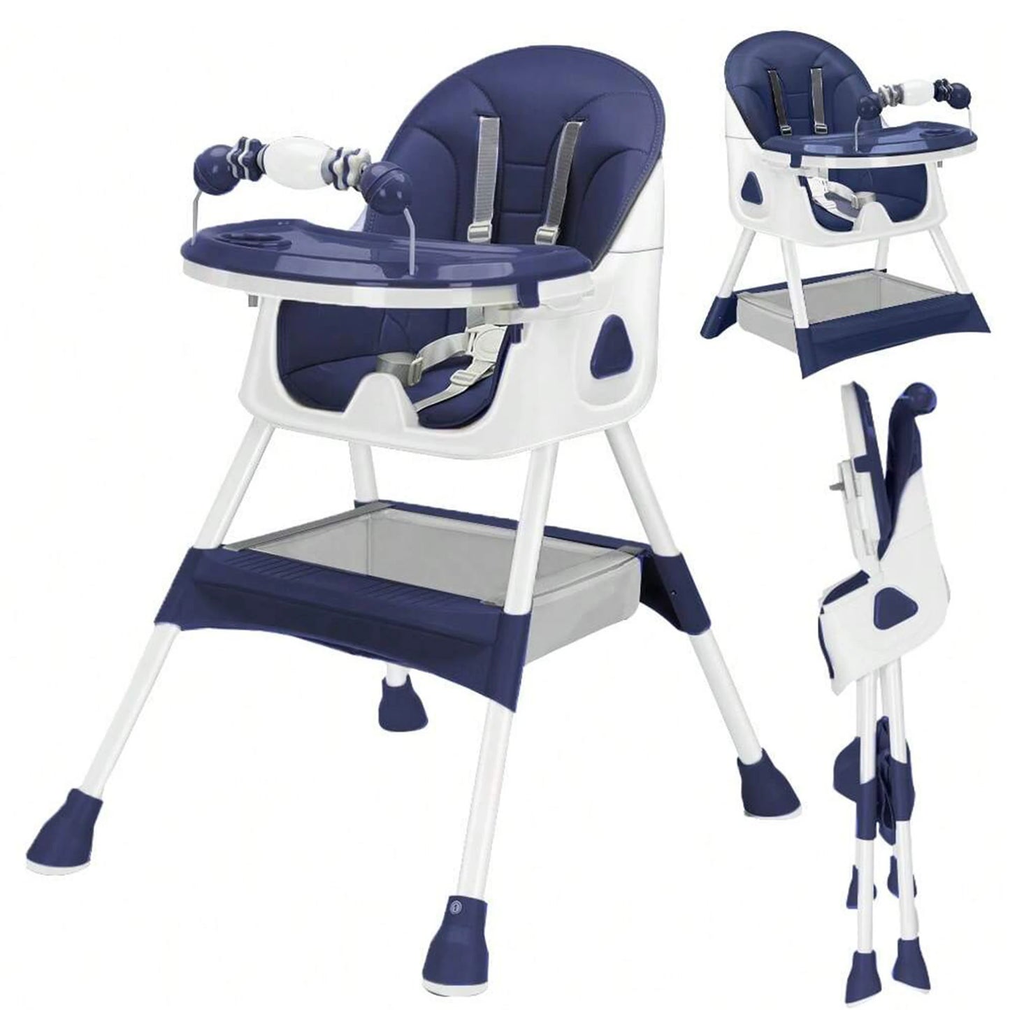 Opvouwbare Kinderstoel - Met Grote Antislipmat en Speelgoedrek - 6 Maanden en Ouder - Donkerblauw