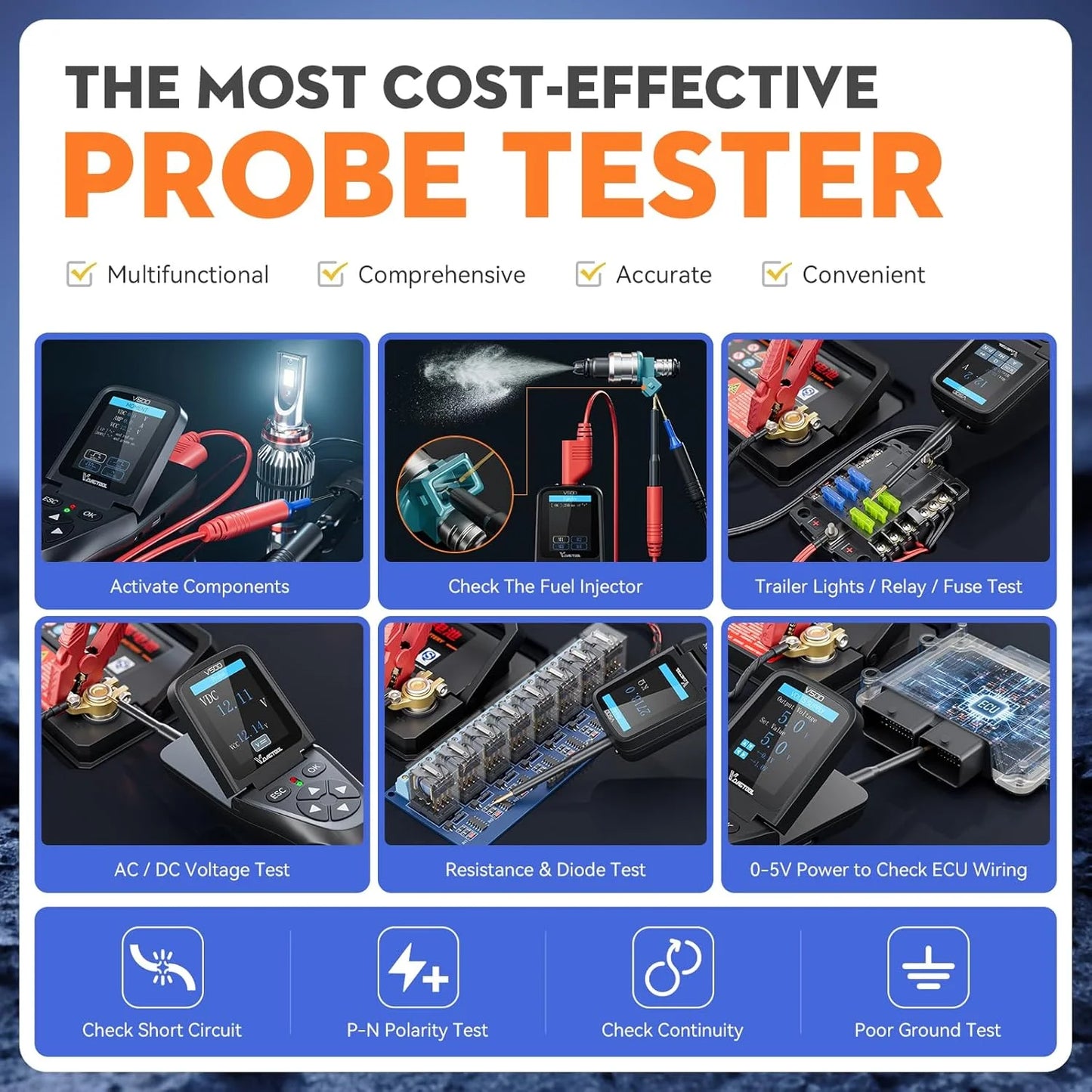 Circuittester – Multimeter – Spanningsmeter – Automatische Detectie – Oscilloscoop – 6-in-1 Functie – Injectortest
