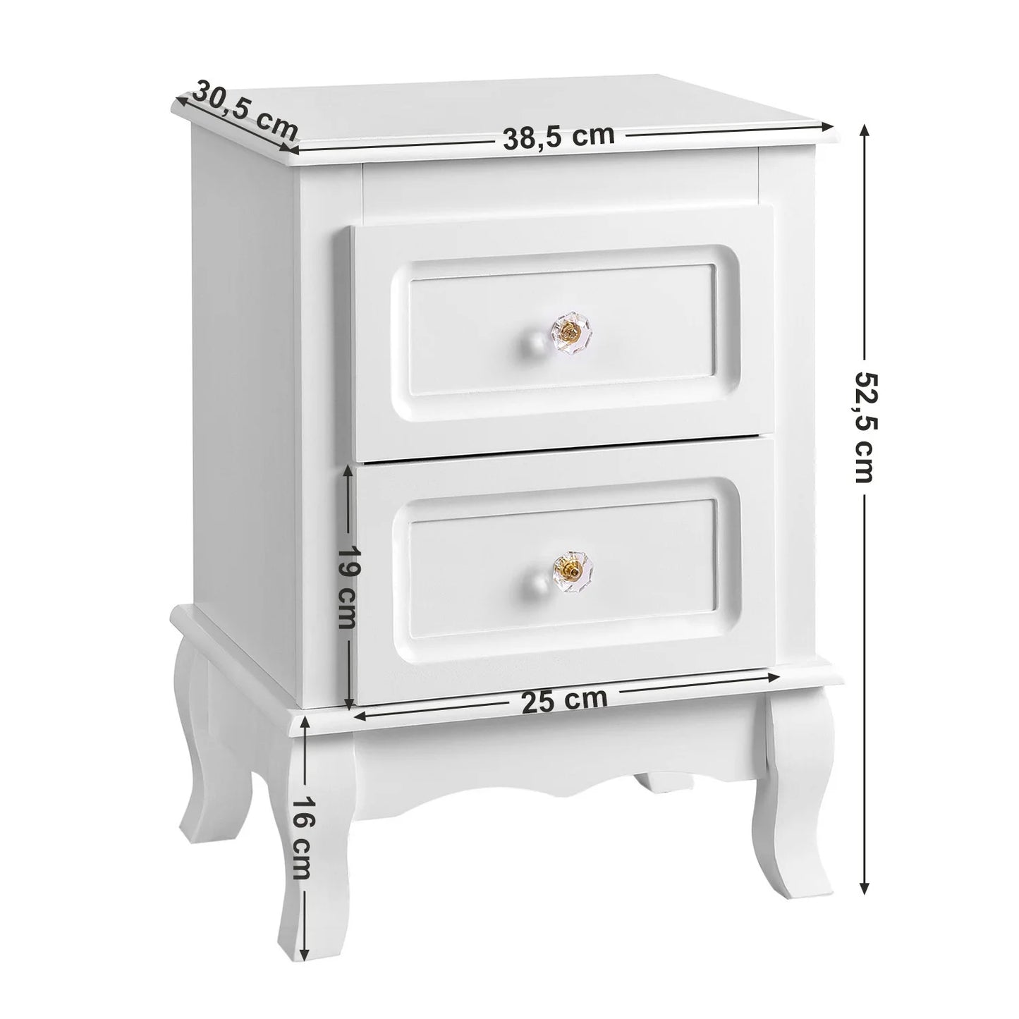 Nachtkastje - Kast - Slaapkamerdecoratie - Woonkamer - Organizer - 38,5 cm x 30,5 cm x 52,5 cm - Wit - QUORE