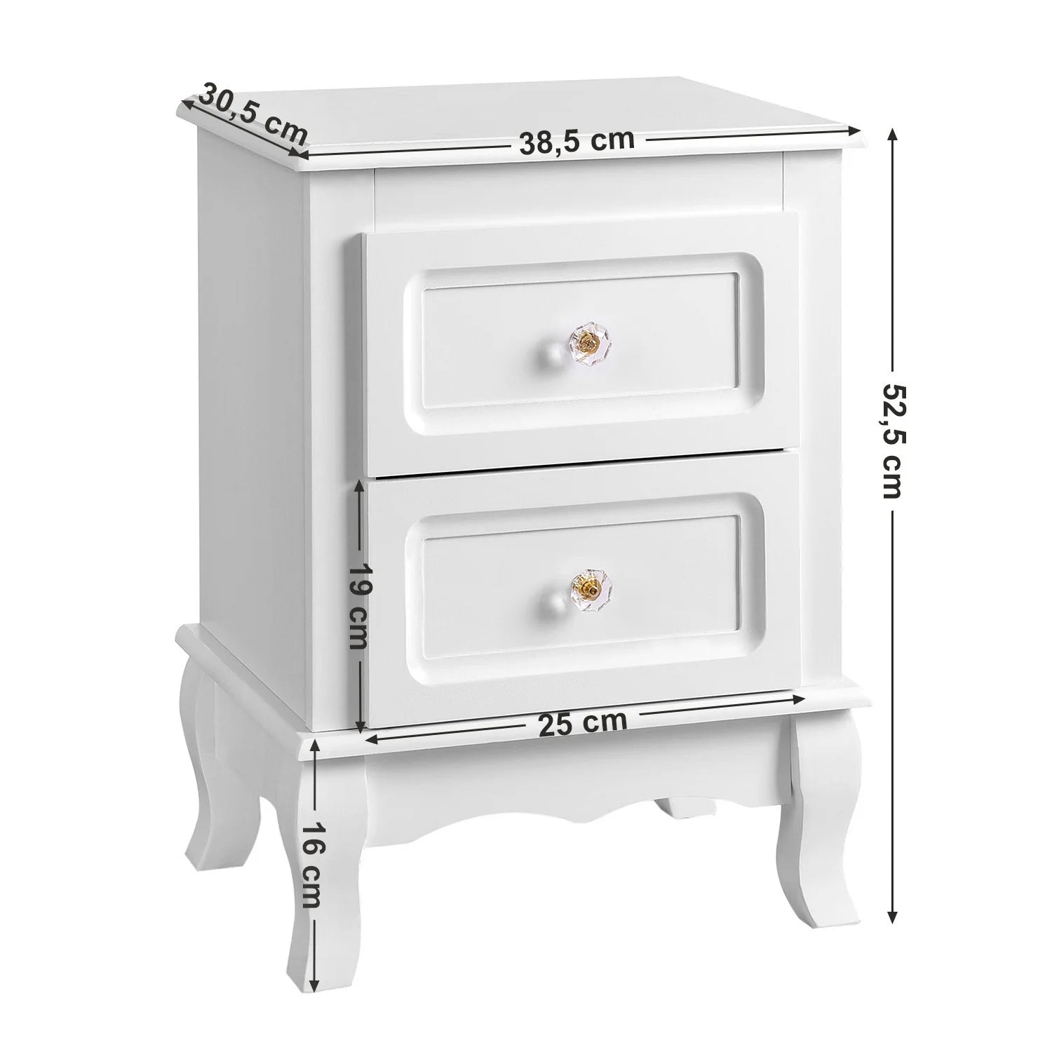 Nachtkastje - Kast - Slaapkamerdecoratie - Woonkamer - Organizer - 38,5 cm x 30,5 cm x 52,5 cm - Wit - QUORE