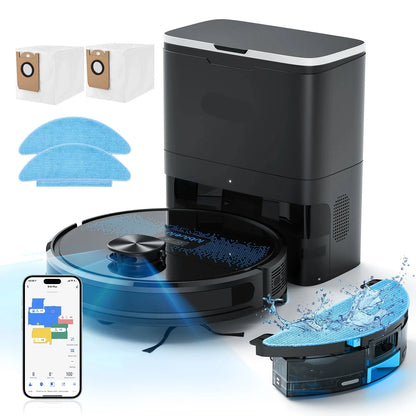 Robotstofzuiger SL60 Plus – Robotstofzuiger Met Dweilfunctie – Automatische Stofzuiger – Robot Cleaner – Robot Stofzuiger Voor Huisdieren – 60 Dagen Handsfree Leegmaken – 4500Pa Zuigkracht - QUORE