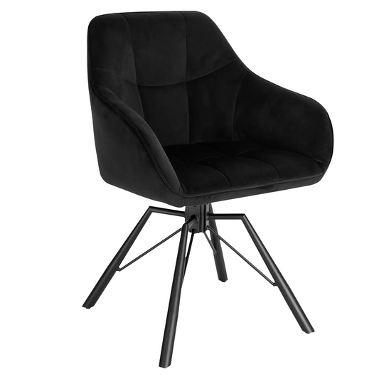 Stoel - Eetkamerstoel - Draaibare Eetkamerstoel - Ergonomisch - Eetkamerstoel met Armleuningen – Comfortabele - Gestoffeerde Keukenstoel – Fluwelen Zitting – 360° Rotatie – Modern Design - 58.5x54.5x82.5cm - Zwart Fluweel - QUORE