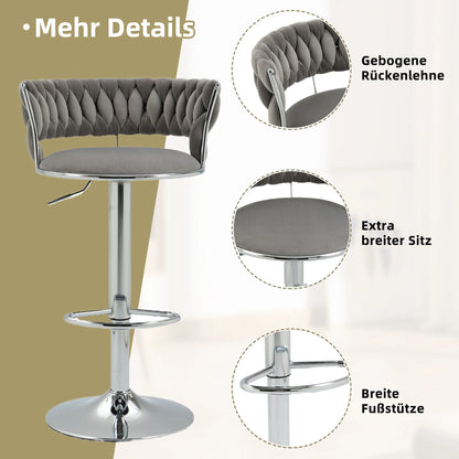 Barkrukken – Draaibare Krukken – Keukenstoelen – Barstoelen – 360 Graden Draaibaar – Verstelbare Hoogte – Velvet Bekleding - 54 x 46 x 97 cm - Grijs