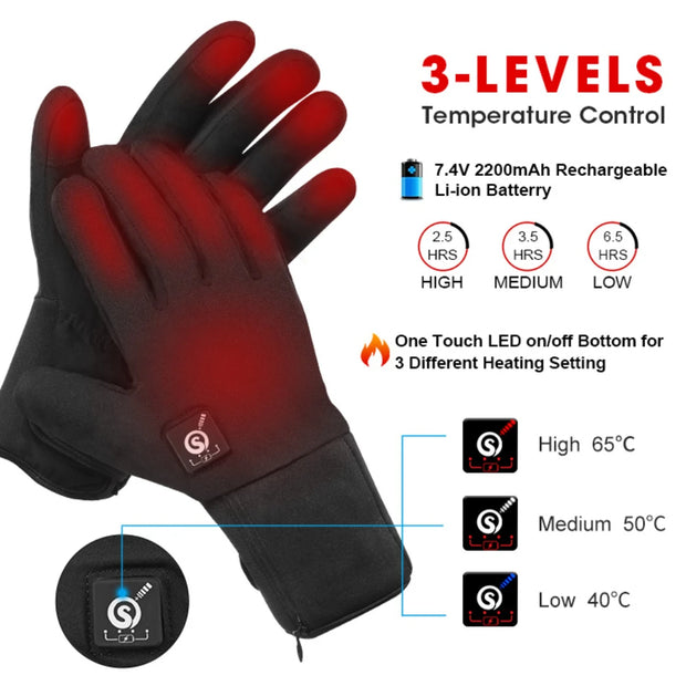 Savior Heat - Heated Gloves - Electric Heated Gloves - Ski Heated Gloves - Hand Warm - Rechargeable - for Men Women - Keep Warm Outdoor Sports Gloves - Size XL - Black