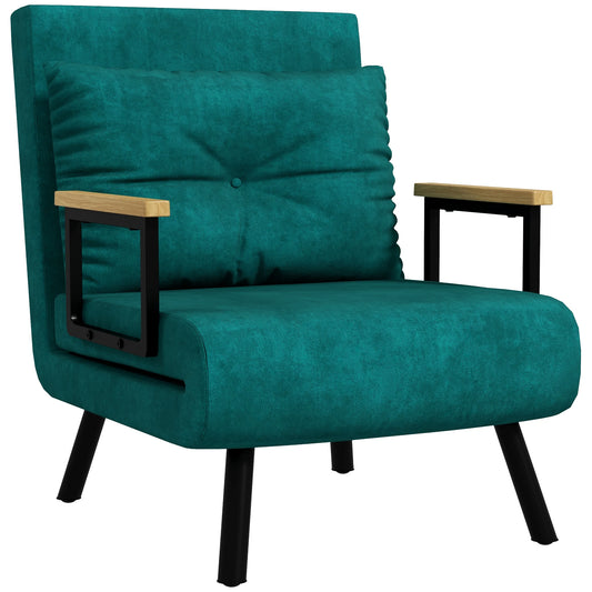 Bedbank – Slaapbank – Fauteuil – Slaapstoel – Bankbed – Verstelbare Rugleuning 5 Standen – Stalen Frame Met Fluwelen Bekleding - Groen