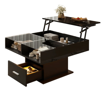 Salontafel – Koffietafel – Bijzettafel – Woonkamertafel – Multifunctionele Tafel – Verstelbare Hoogte – LED Verlichting – Hoogglans Zwart