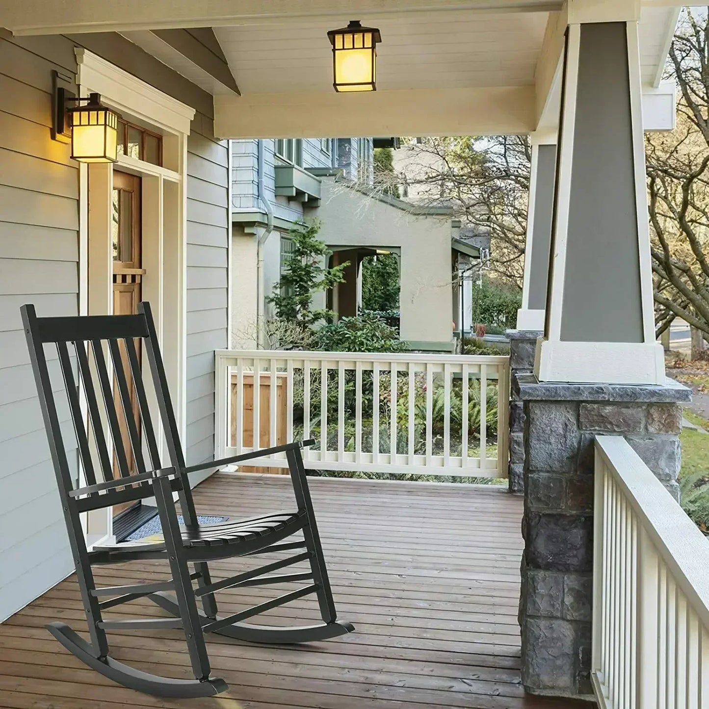 Schommelstoel - Tuinstoelen - Draaifauteuil - Houten - Grote Porche Rocker, Stoelen voor Slaapkamer, Woonkamer, Tuin en Balkon - Tuinstoelen - Strandstoel - Zwart