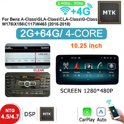 2DIN Multimedia Autoradio – Carplay Radio GPS Systeem Navigatie – Android 13 – 10,25 Inch Touchscreen – Snapdragon 8-Core Processor – 2GB RAM & 64GB Opslag