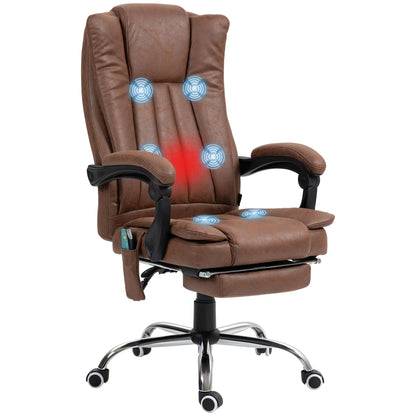 Massagestoel - Ergonomische Bureaustoel - Gaming Stoel - Kantoorstoel - Stoelen - met Verstelbare Rugleuning - en Verwarming - 6 Massagepunten - 360° Draaibaar - Verstelbare Voetsteun - Bruin - QUORE