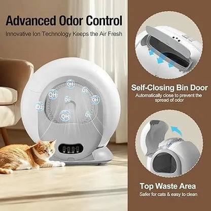 Kattenbak – Automatische Kattenbak – Zelfreinigende Kattenbak – Slimme Kattenbak – Kattenbak Met App – 65L Inhoud – Duurzaam Kunststof