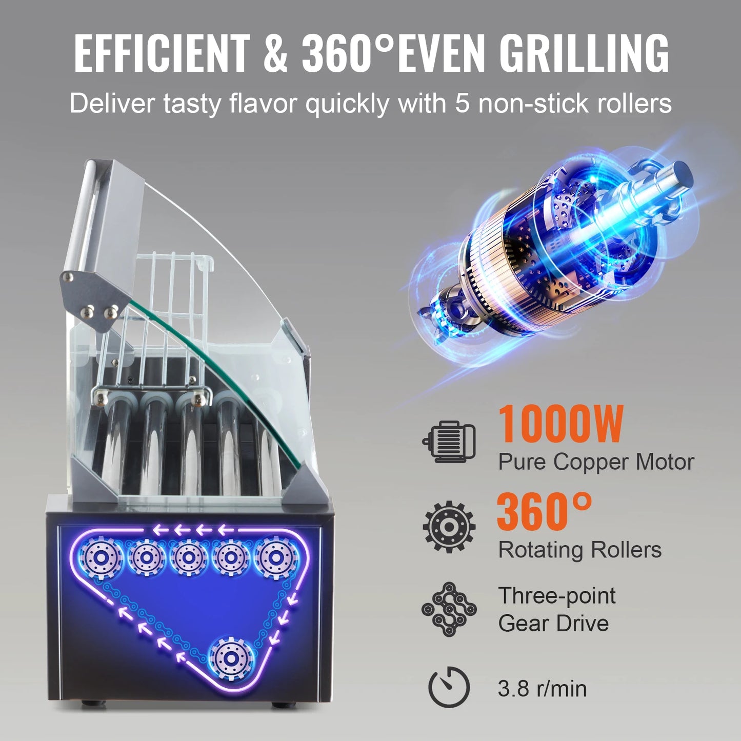 Hotdog Grill Machine - Hotdog Grill - Hotdogroller - 11 RVS Rollen - 750W - Elektrische Grill - met Deksel - Twee Temperatuurregelaars - Spatwand en plank - voor Keuken - en Feestjes - Capaciteit 12 Stuks