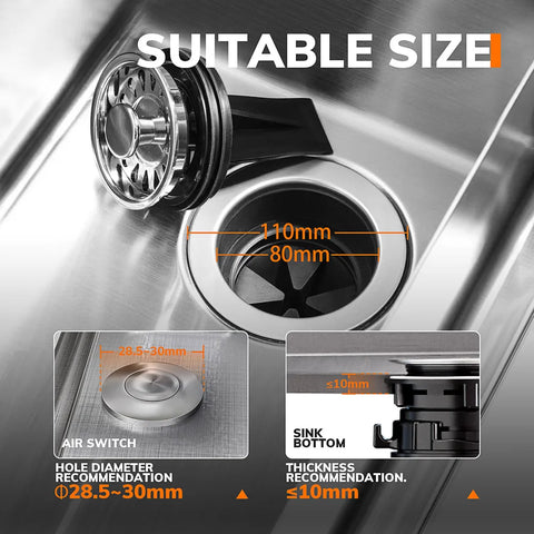 MIUI- Maalmolen- Keukenafvalverwerker- Voedselvermaler- Vuilnisverwijderaar- met Geluidsreductie,1/2 PK Afvalverwijderaar met Roestvrijstalen Maalsysteem