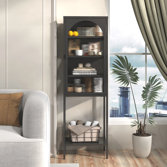 Opbergkast - Metalen Opbergrek - Kast - Opbergkasten - 160cm × 50cm × 35cm - met Glazen Deuren – Verstelbare Planken – Geschikt voor Woonkamer, Keuken & Kantoor