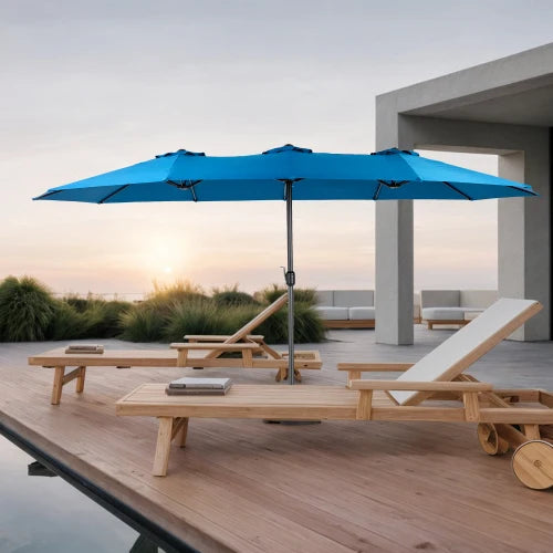 Parasol - Zweefparasol – Dubbele Buitenparasol – Dubbele Parasol – Grote Parasol – Buitenscherm – Zonnescherm – 14,8 m² – 100% Polyester Doek - Diepblauw - QUORE
